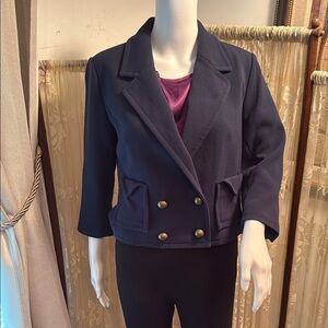 Banana Republic Blue Cropped Blazer with Notched Lapels Front Pockets